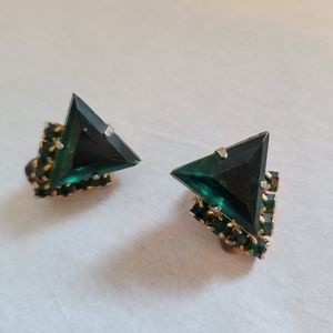 Vintage Emerald Color Green Clip-on Earrings